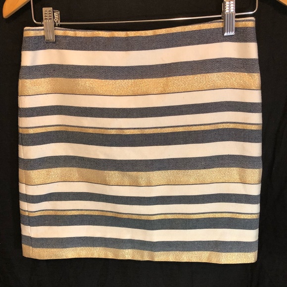 J. Crew Dresses & Skirts - J. Crew Stripe Mini Blue White Metallic Gold Skirt